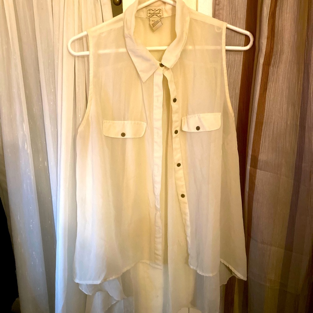 Sheer White Button Up Tank Top.